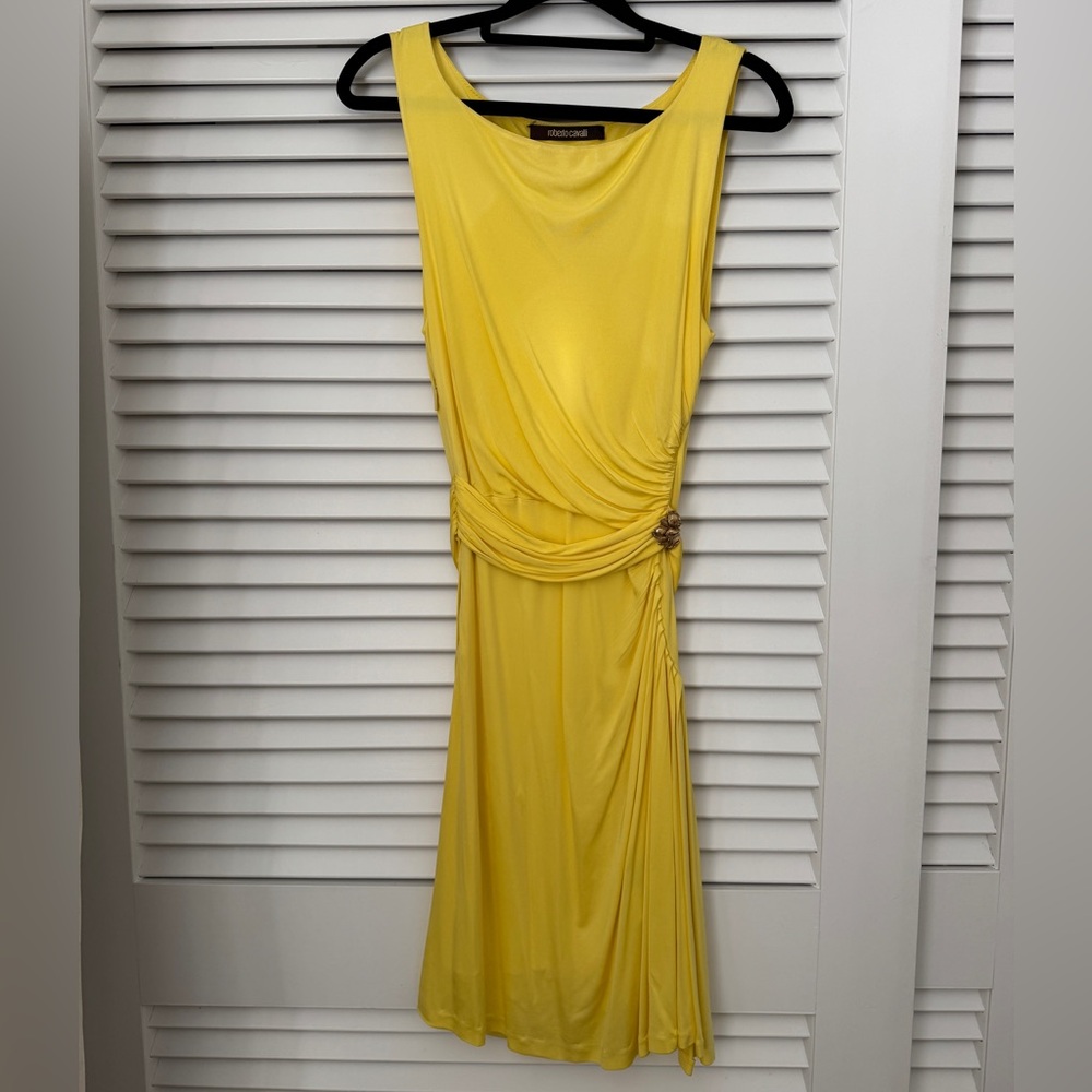 VINTAGE ROBERTO CAVALLI 2005 Y2K YELLOW MINI DRESS SZ 40 💛